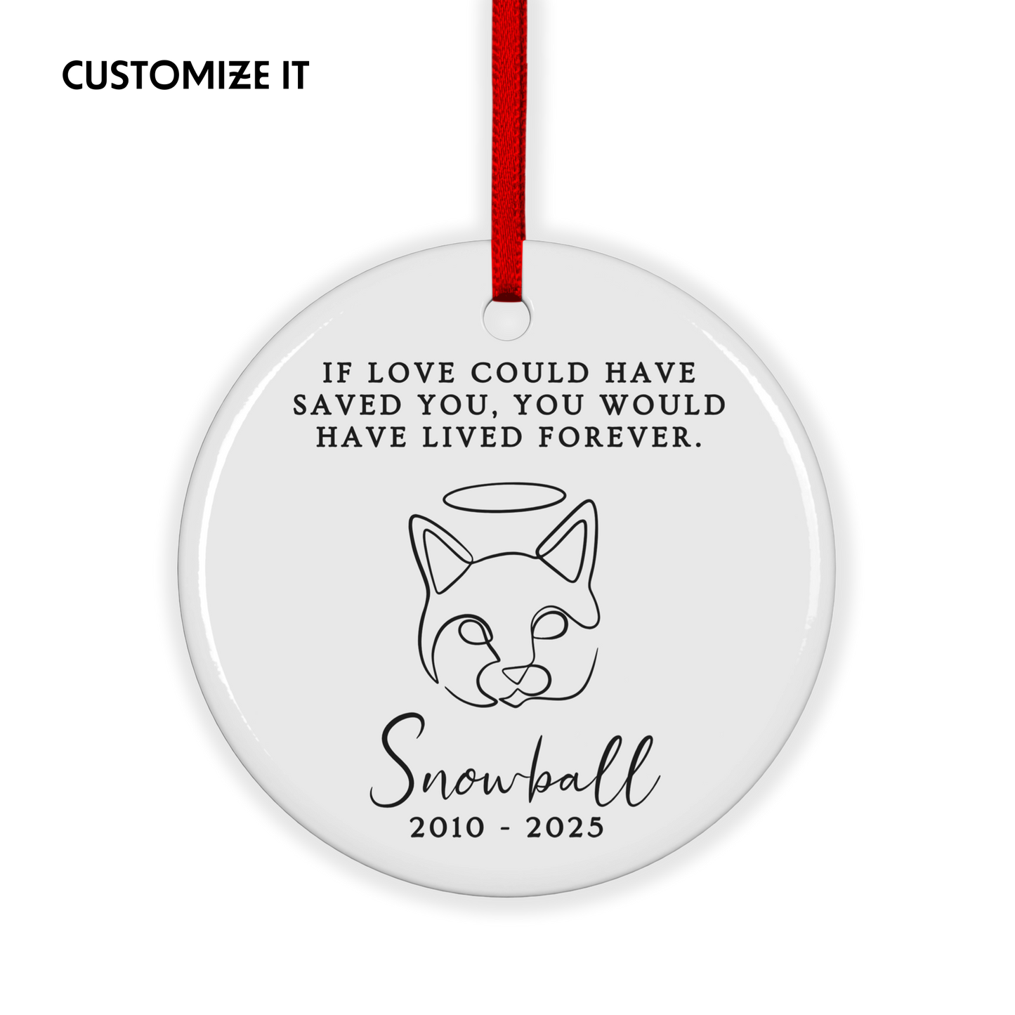CUSTOM Cat Pet Memorial Ceramic Christmas Ornament