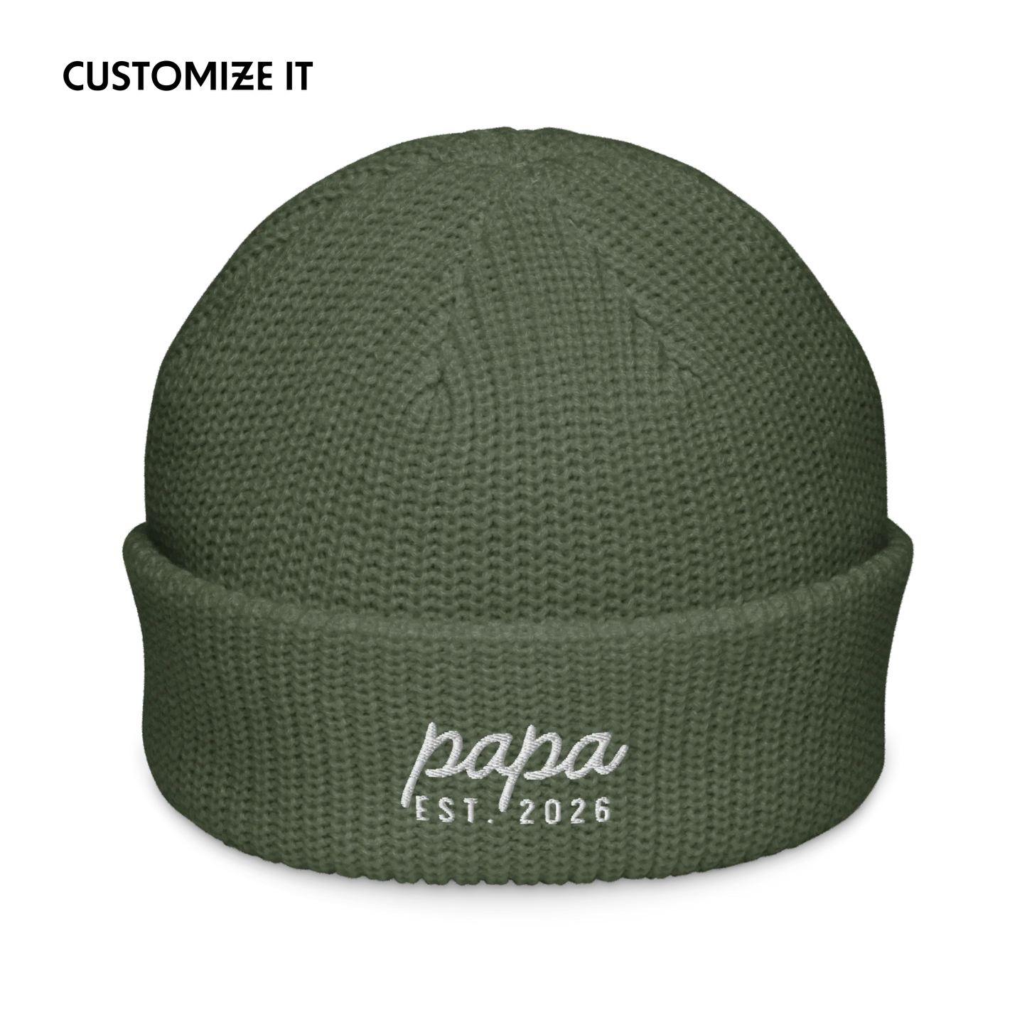 CUSTOM Papa Year Embroidered Cable Beanie
