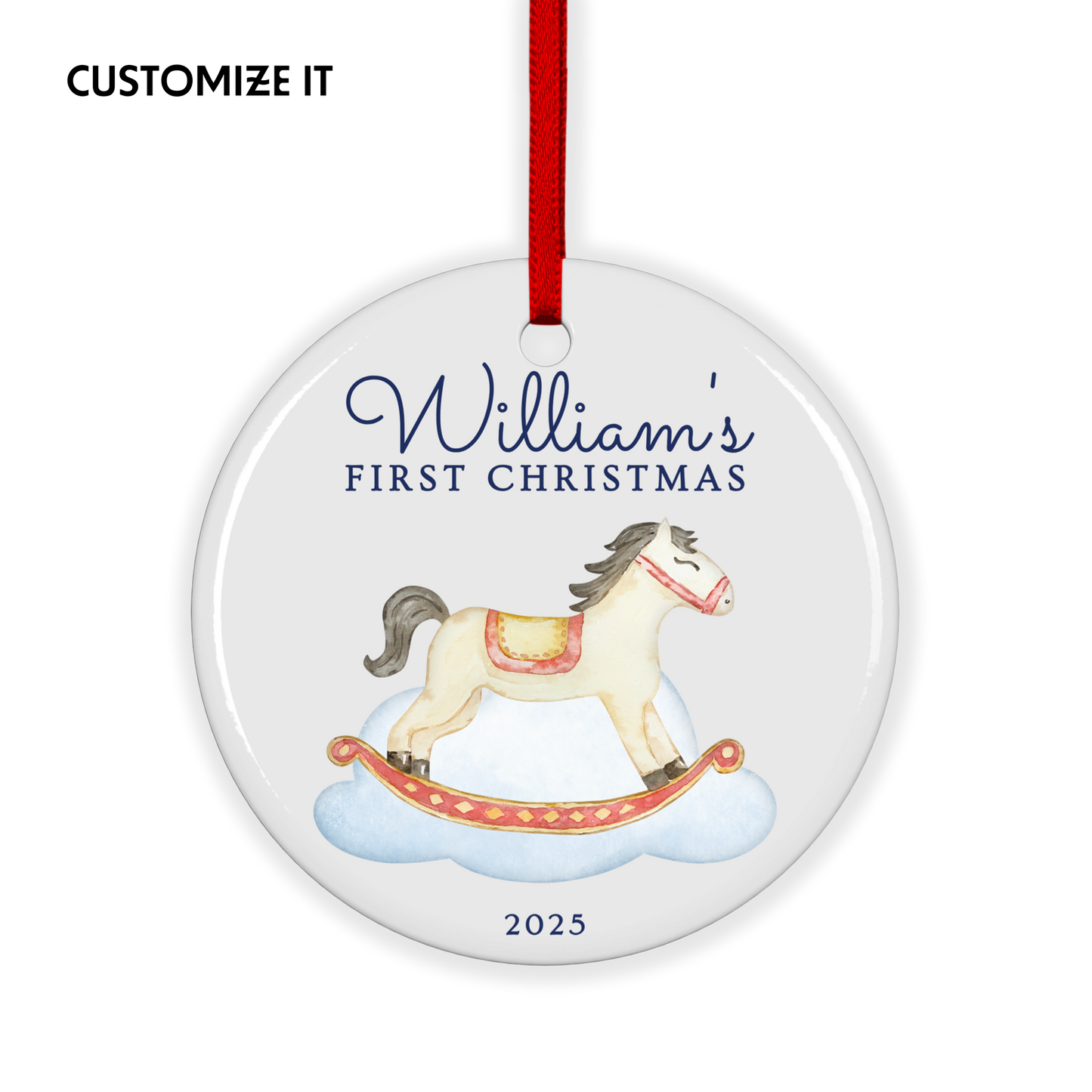 CUSTOM Baby's First Christmas Dreamy Ceramic Christmas Ornament
