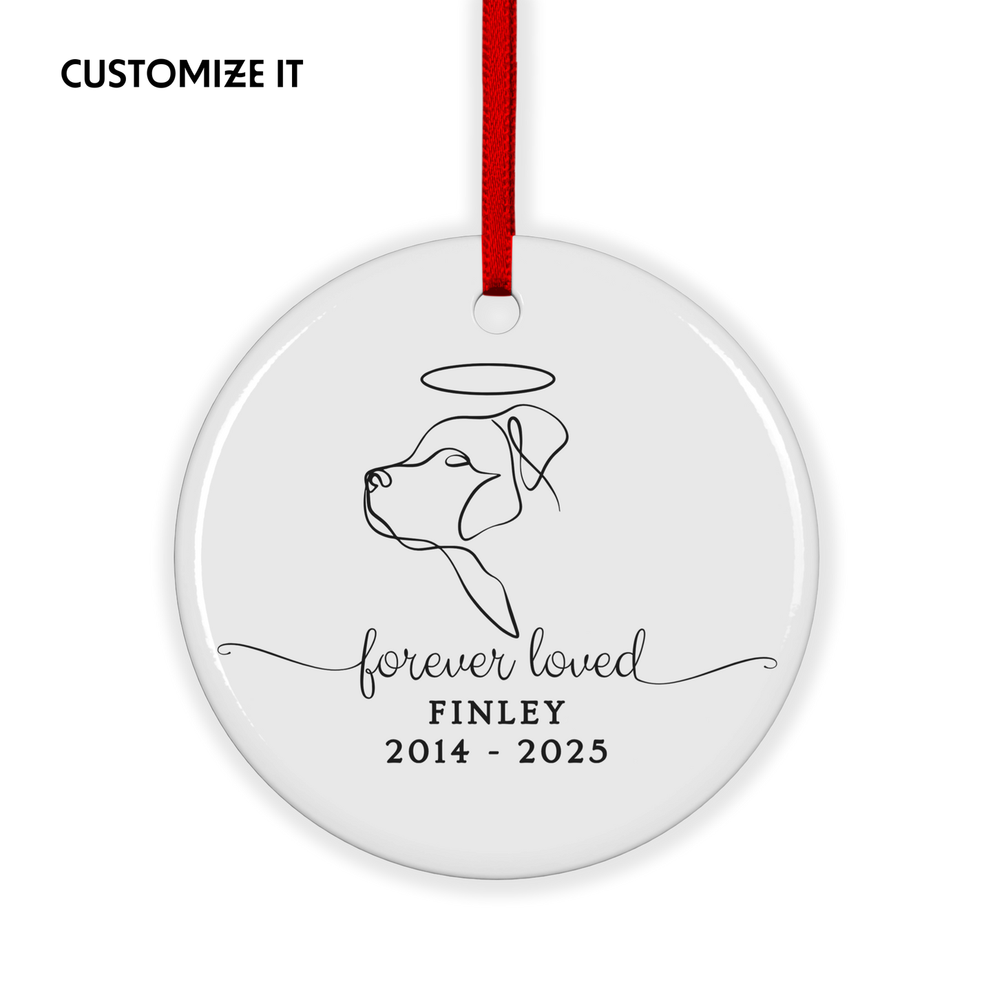 CUSTOM Dog Pet Memorial Forever Loved Ceramic Christmas Ornament
