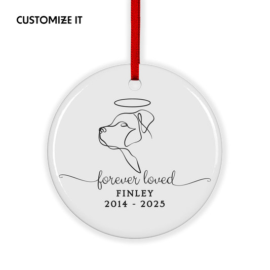 CUSTOM Dog Pet Memorial Forever Loved Ceramic Christmas Ornament