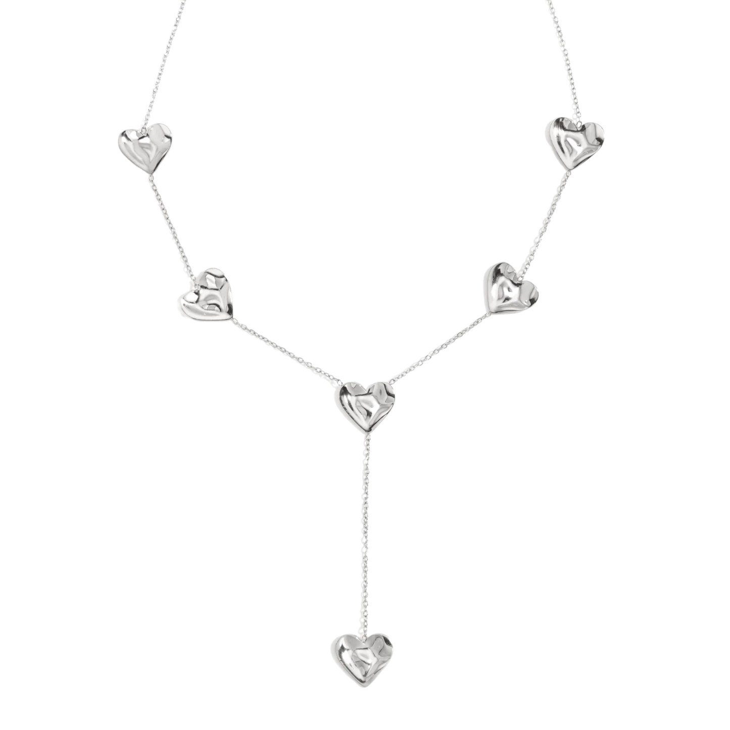 Hammered Hearts Lariat Necklace