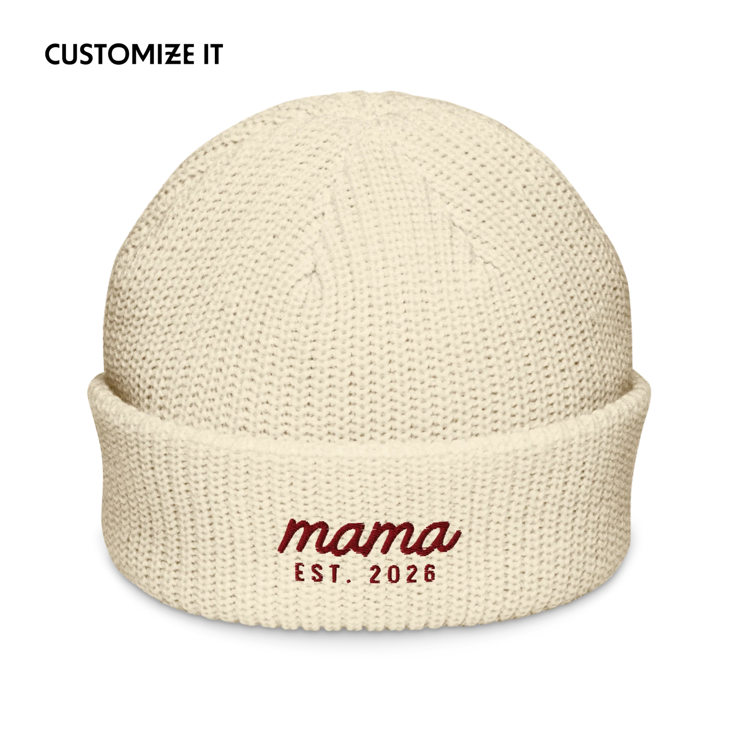 CUSTOM Mama Year Embroidered Cable Beanie