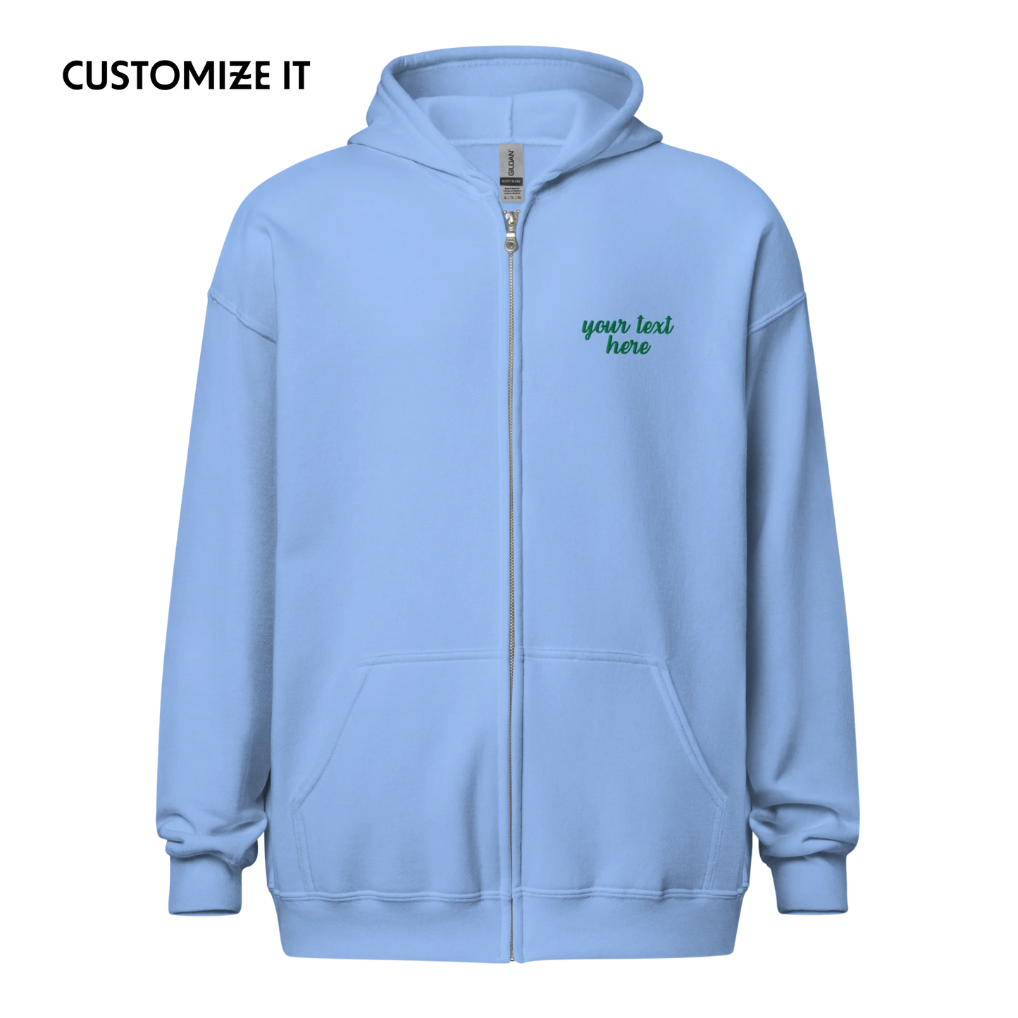 CUSTOM Your Text Cursive Embroidered Zip-Up Hoodie