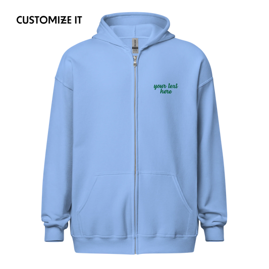 CUSTOM Your Text Cursive Embroidered Zip-Up Hoodie