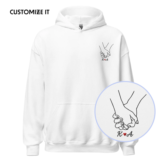 CUSTOM Couple Initials Embroidered Hoodie - Holding Hands
