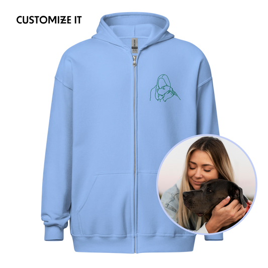 CUSTOM Embroidered Photo Portrait Zip-Up Hoodie