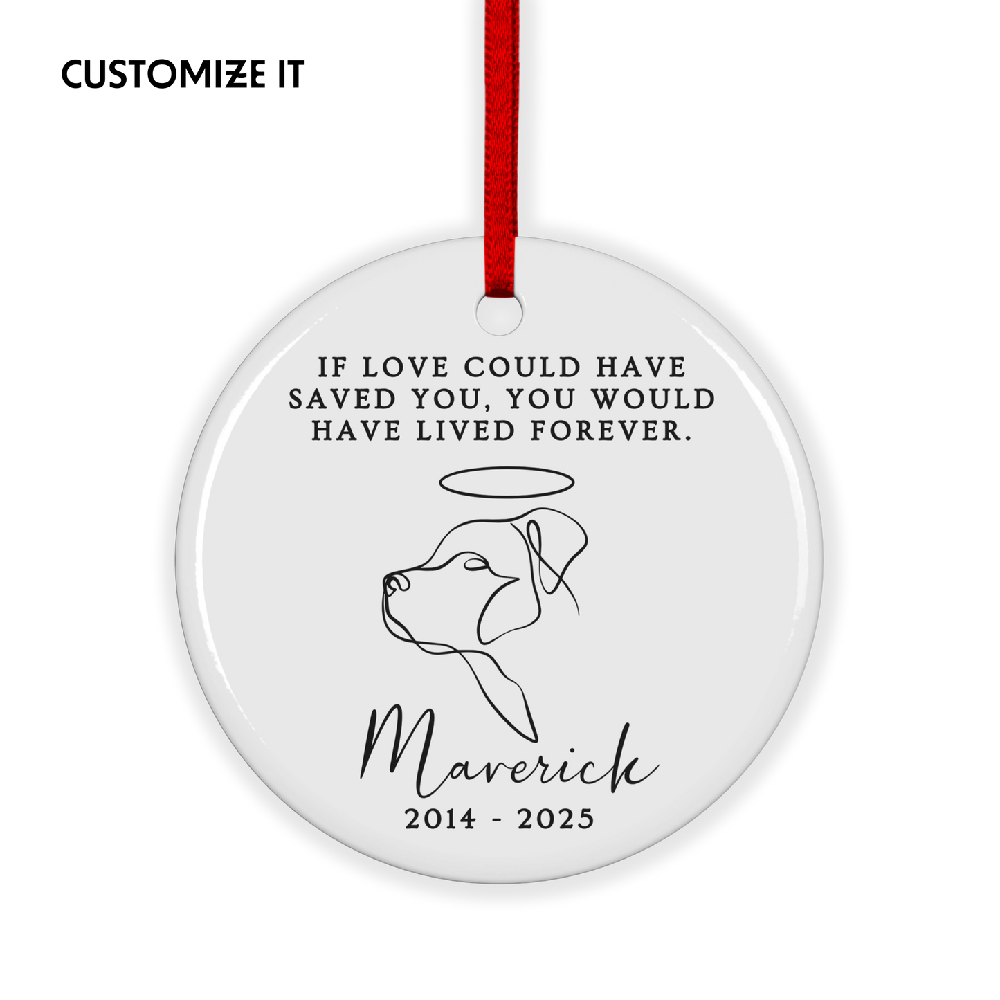 CUSTOM Dog Pet Memorial Ceramic Christmas Ornament