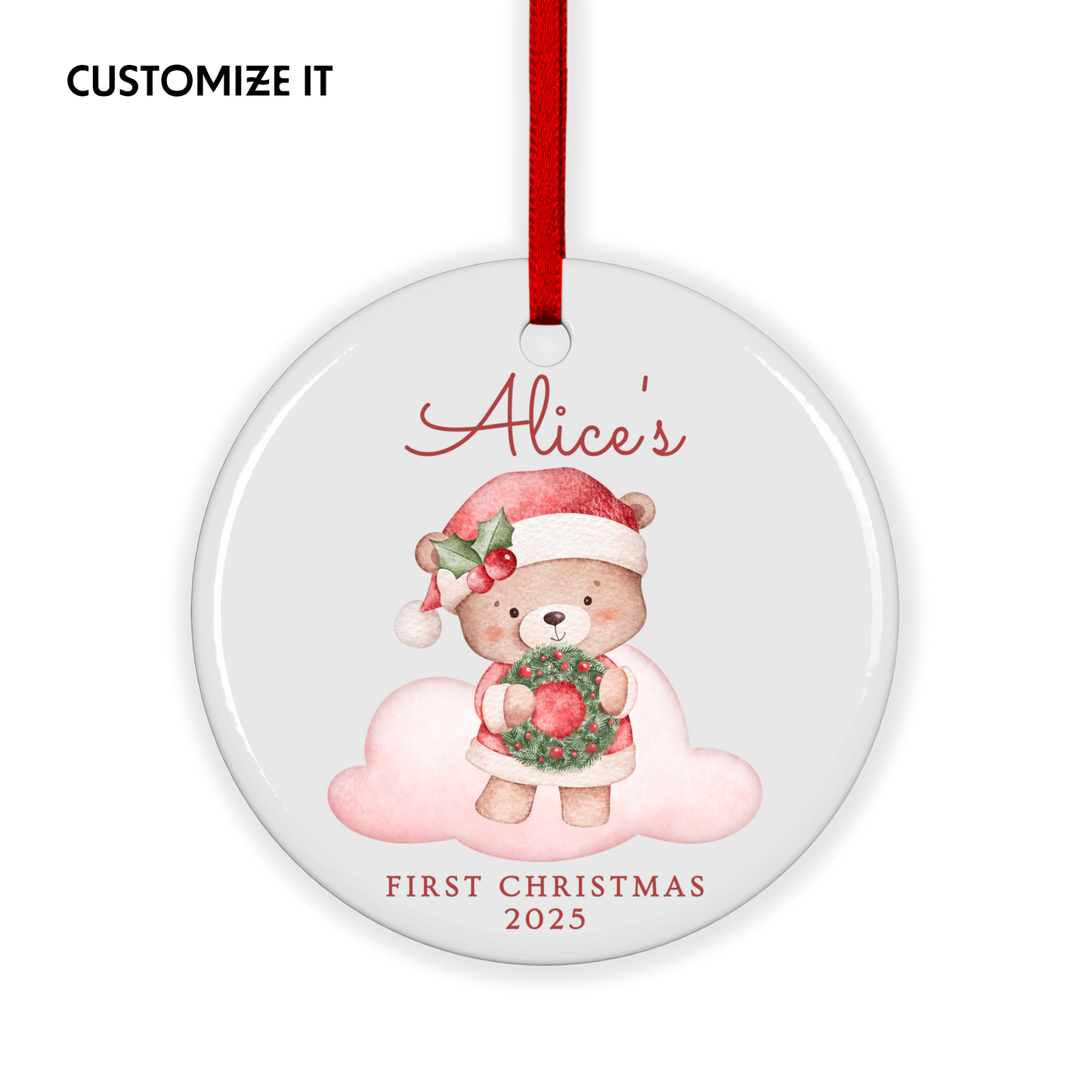CUSTOM Baby's First Christmas Bear Ceramic Christmas Ornament