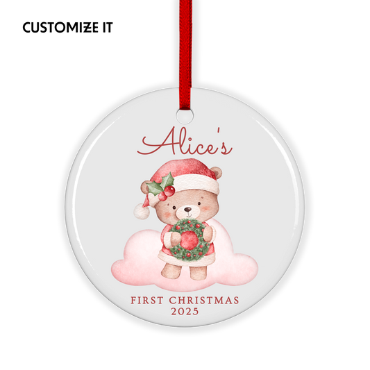 CUSTOM Baby's First Christmas Bear Ceramic Christmas Ornament