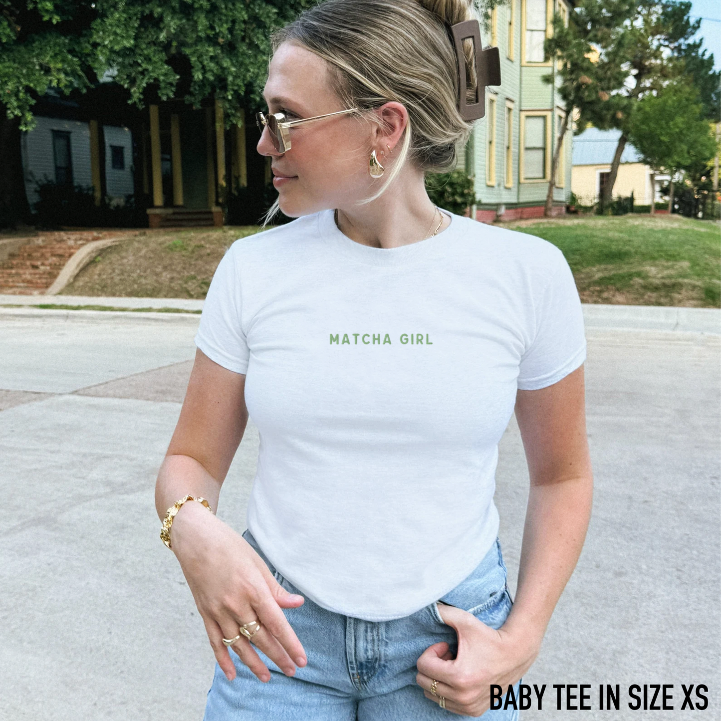 Matcha Girl Embroidered Baby Tee