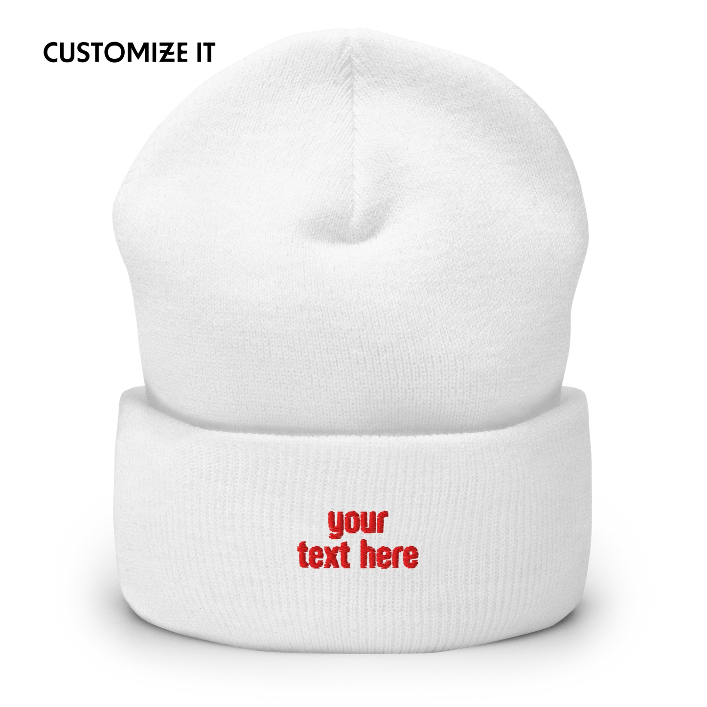 CUSTOM Text Red Embroidered Cuffed Beanie
