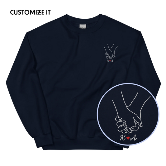 CUSTOM Couple Initials Embroidered Sweatshirt - Holding Hands