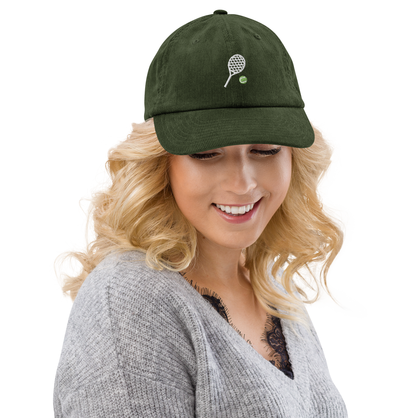 Tennis Racquet Embroidered Corduroy Hat