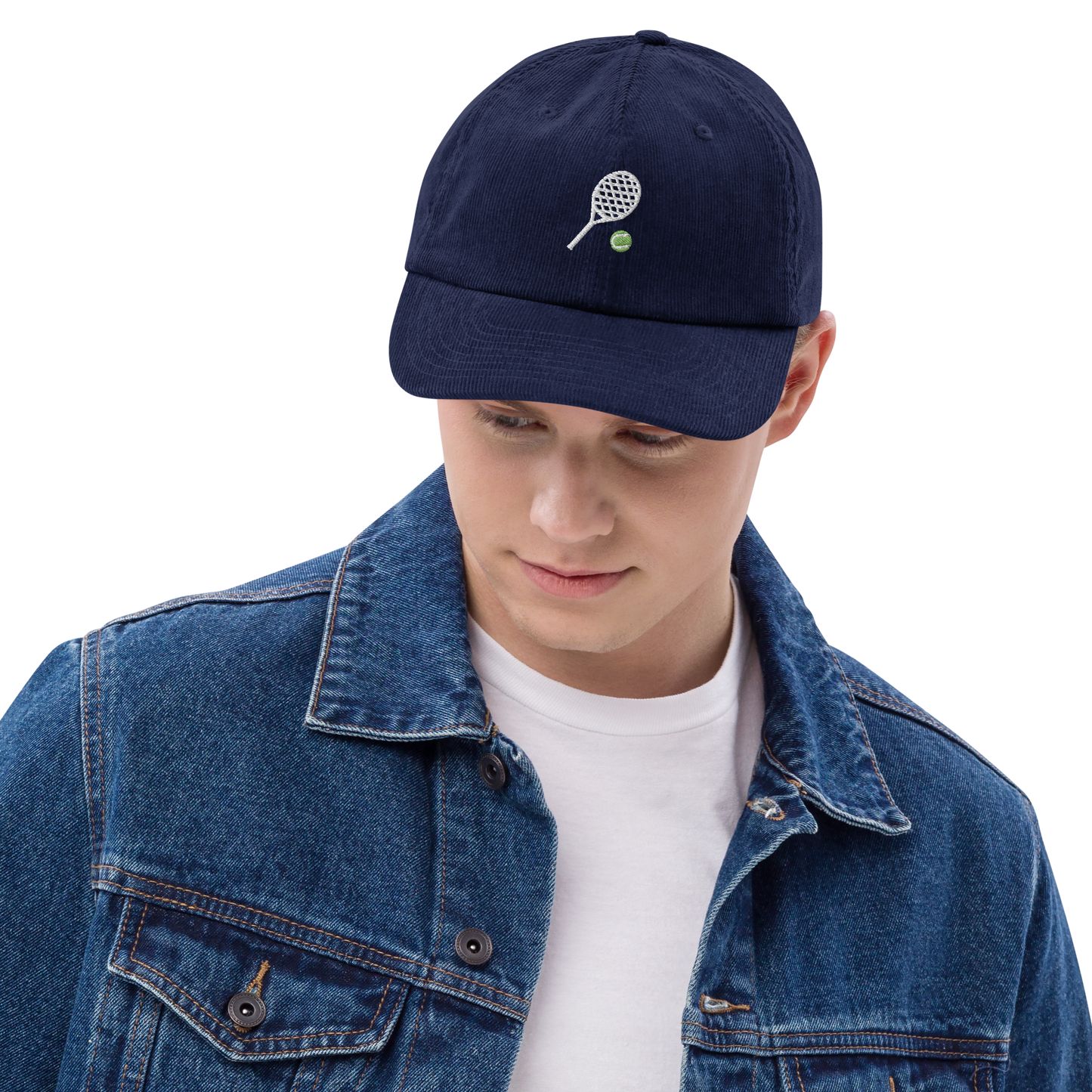Tennis Racquet Embroidered Corduroy Hat