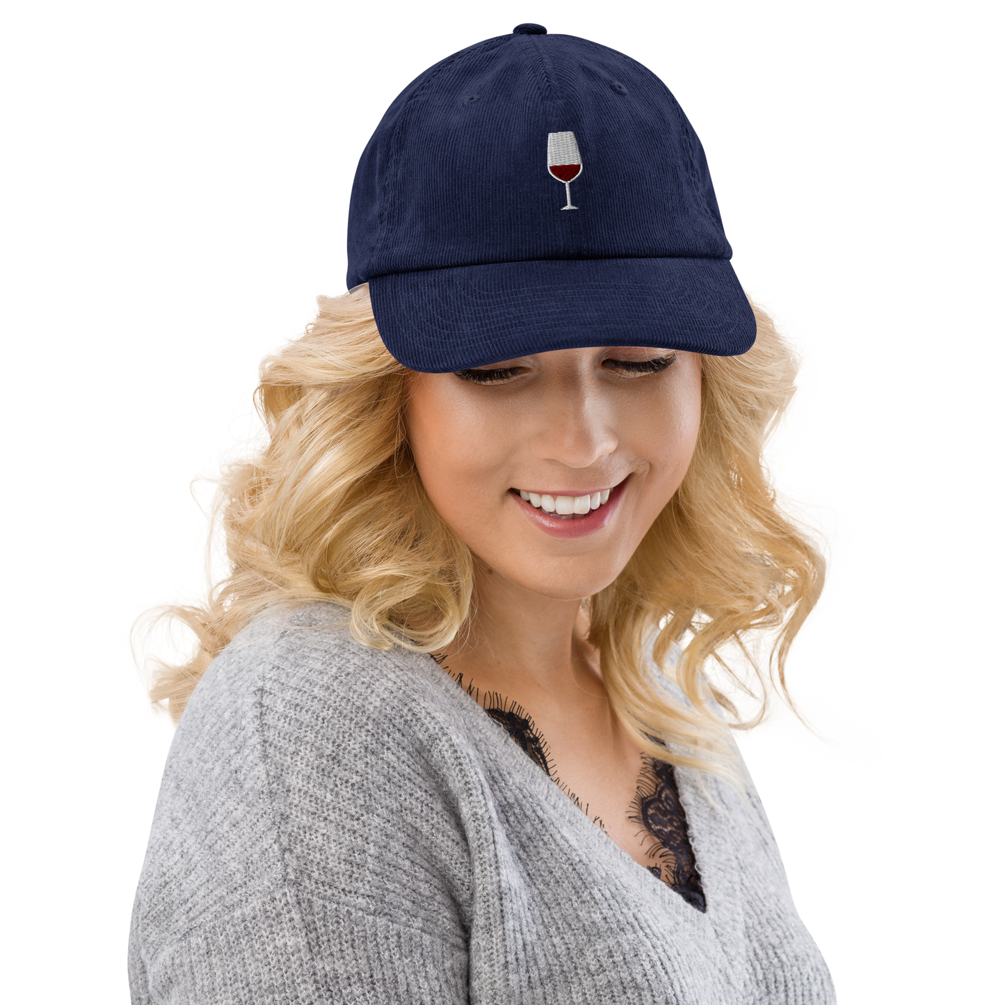 Red Wine Embroidered Corduroy Hat