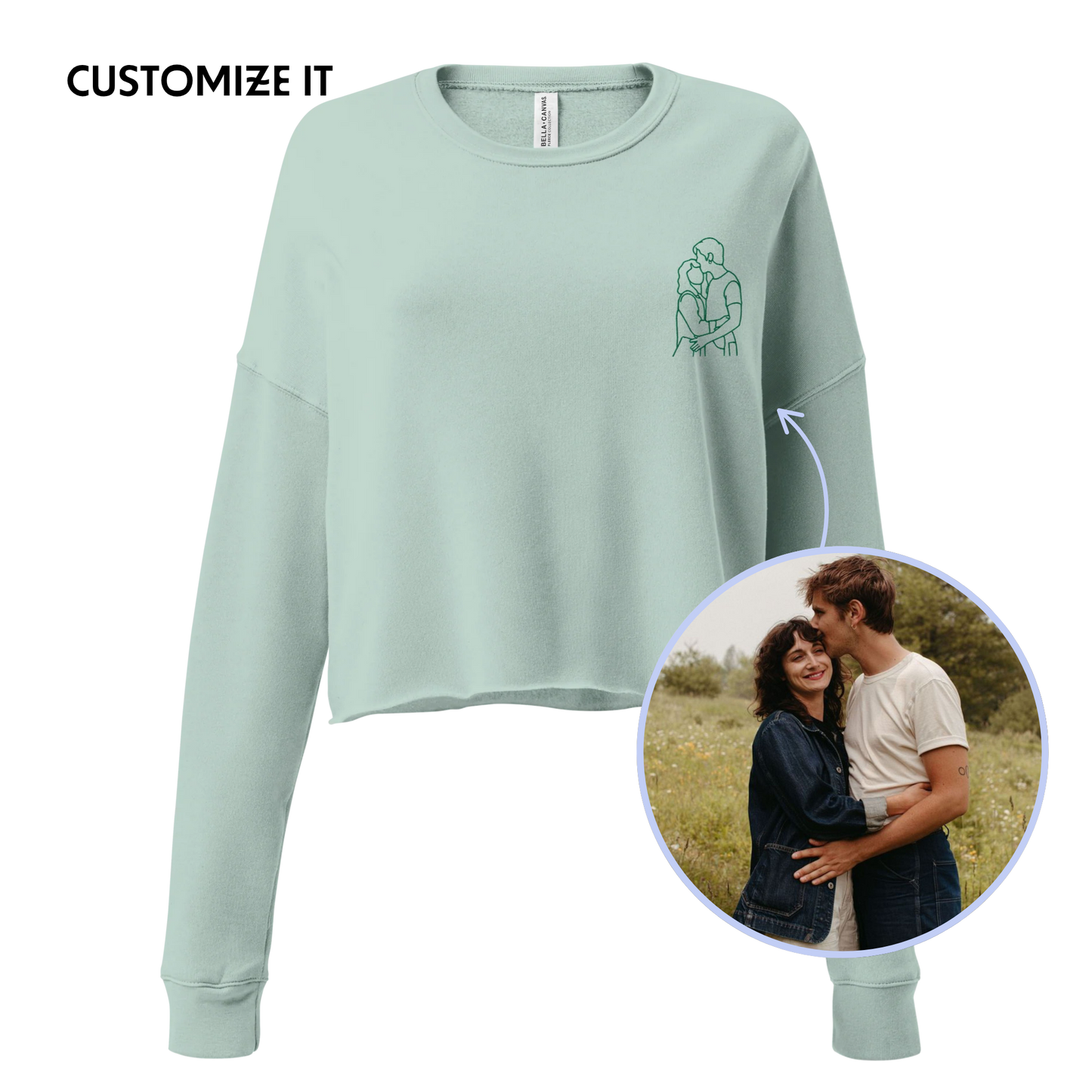 CUSTOM Embroidered Photo Portrait Crop Fleece Sweatshirt