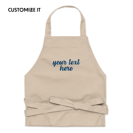 CUSTOM Your Text Cursive Embroidered Organic Cotton Apron