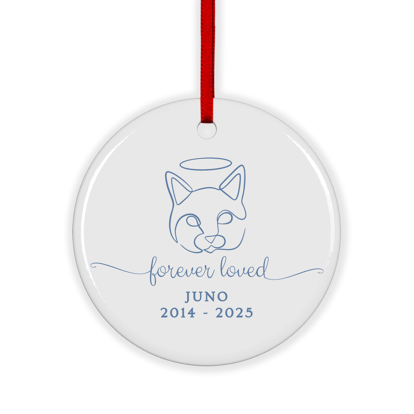 CUSTOM Cat Pet Memorial Forever Loved Ceramic Christmas Ornament