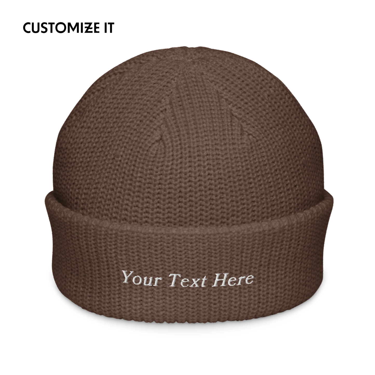 CUSTOM Text Serifed Embroidered Cable Beanie