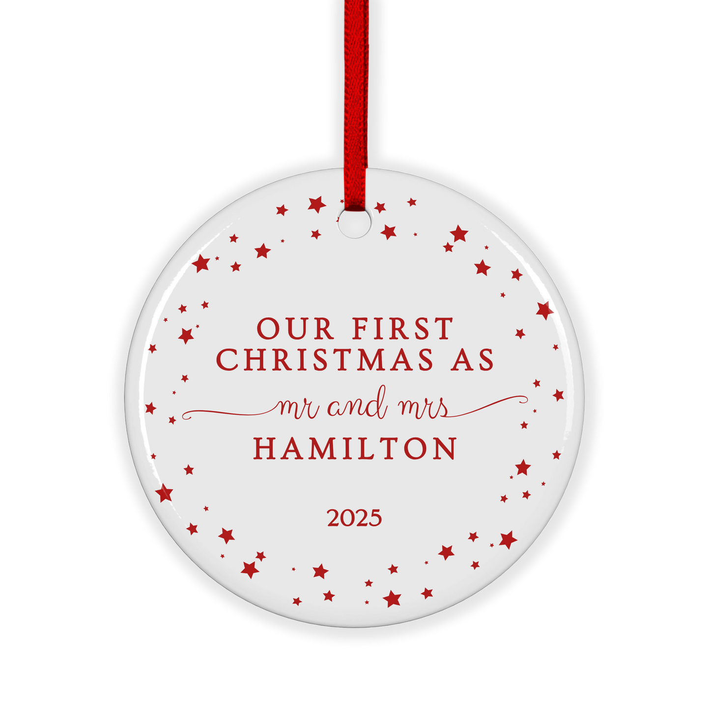 CUSTOM Our First Christmas as Mr and Mrs Ceramic Christmas Ornament