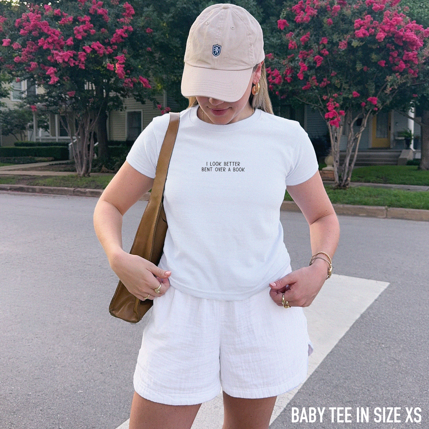 I Look Better Bent Over a Book Embroidered Baby Tee