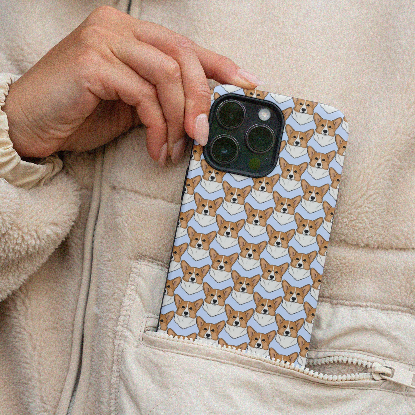 CUSTOM Hand-Drawn Pet Portrait iPhone Case | Blue