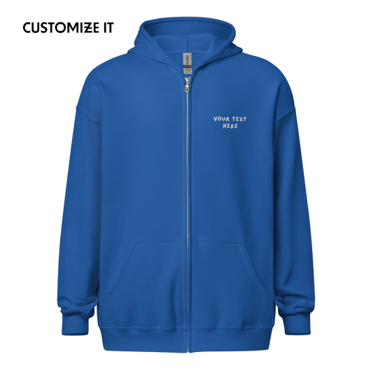 CUSTOM Your Text Playful Embroidered Zip-Up Hoodie