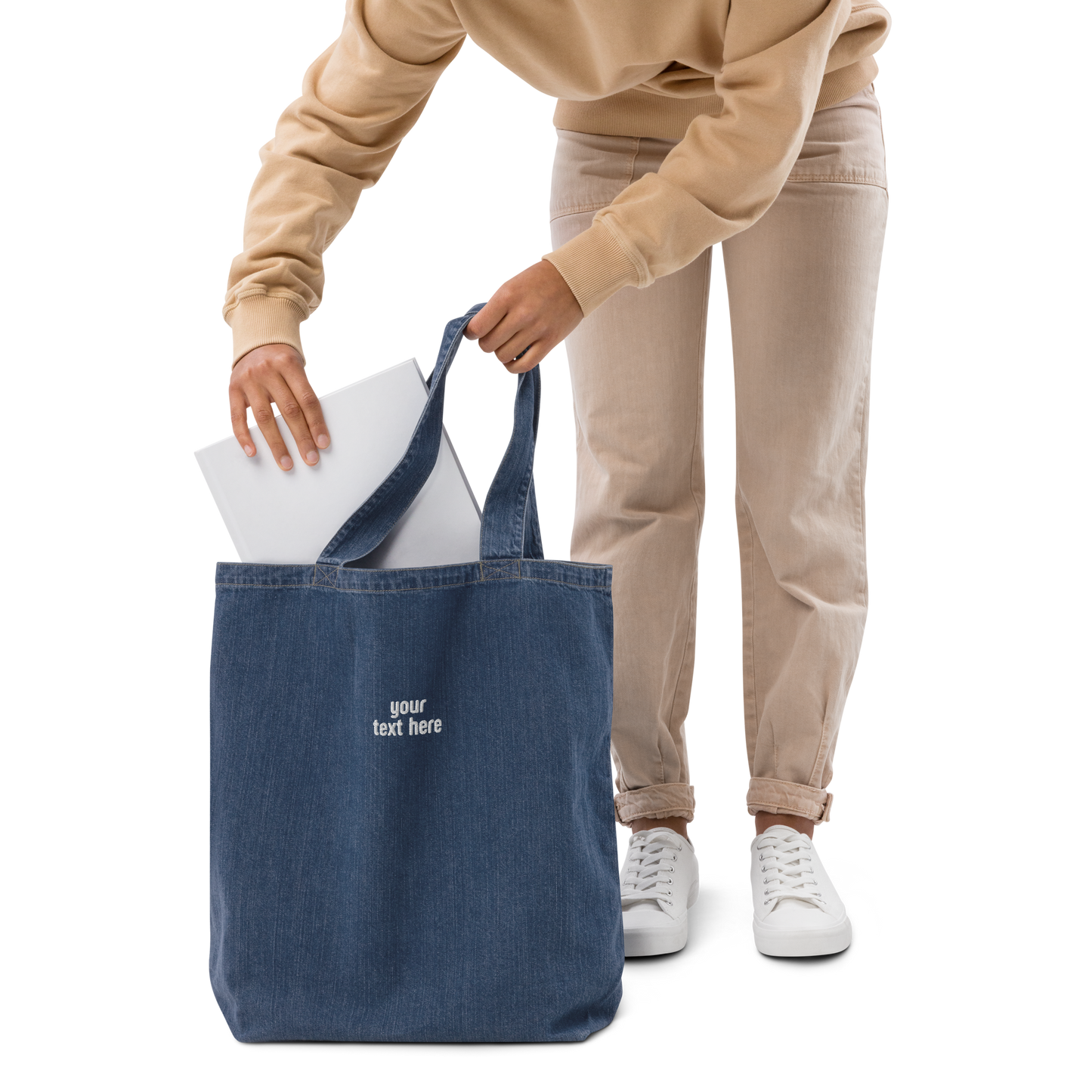 CUSTOM Your Text Blocky Embroidered Organic Denim Tote Bag