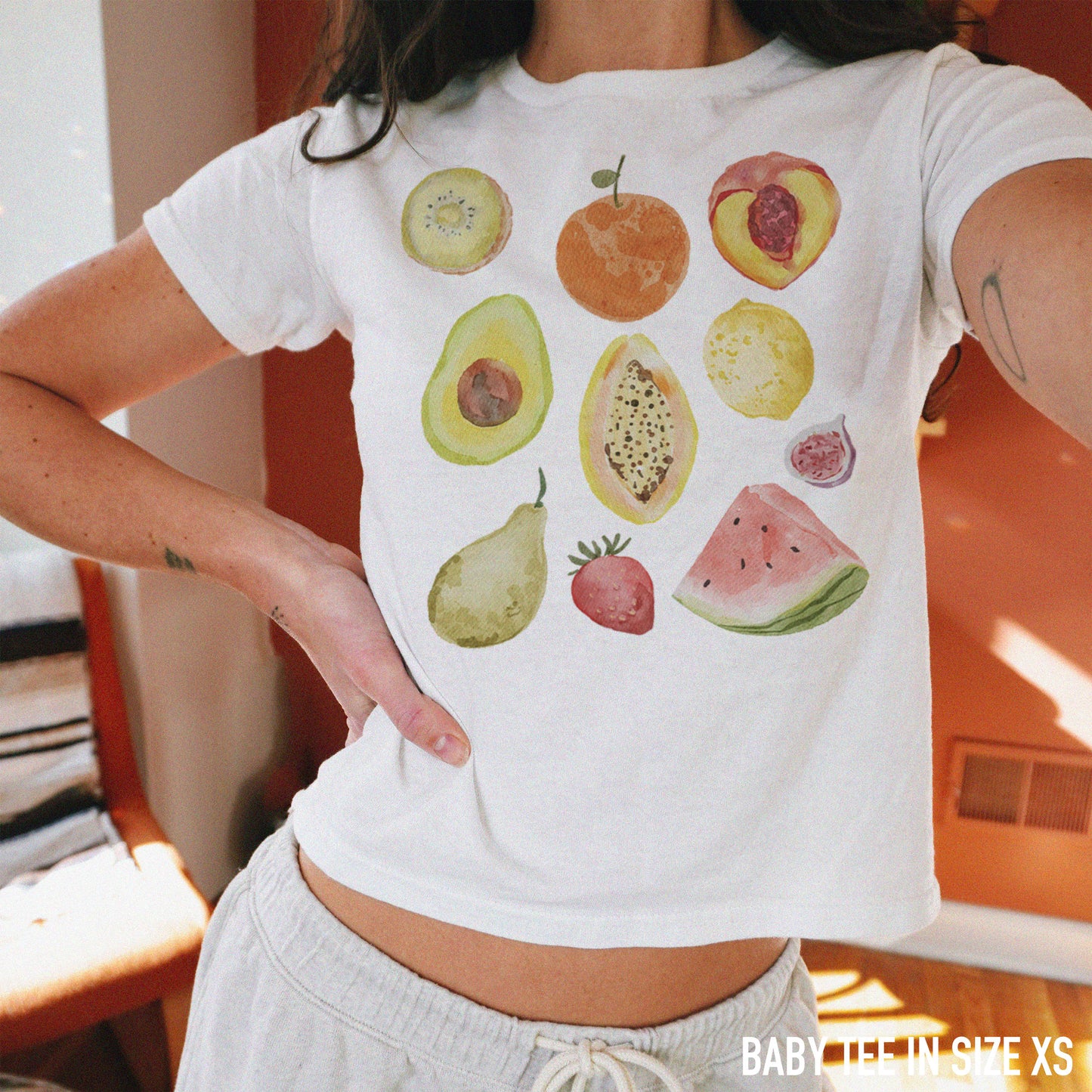Eat Your Fruits Watercolor Baby Tee