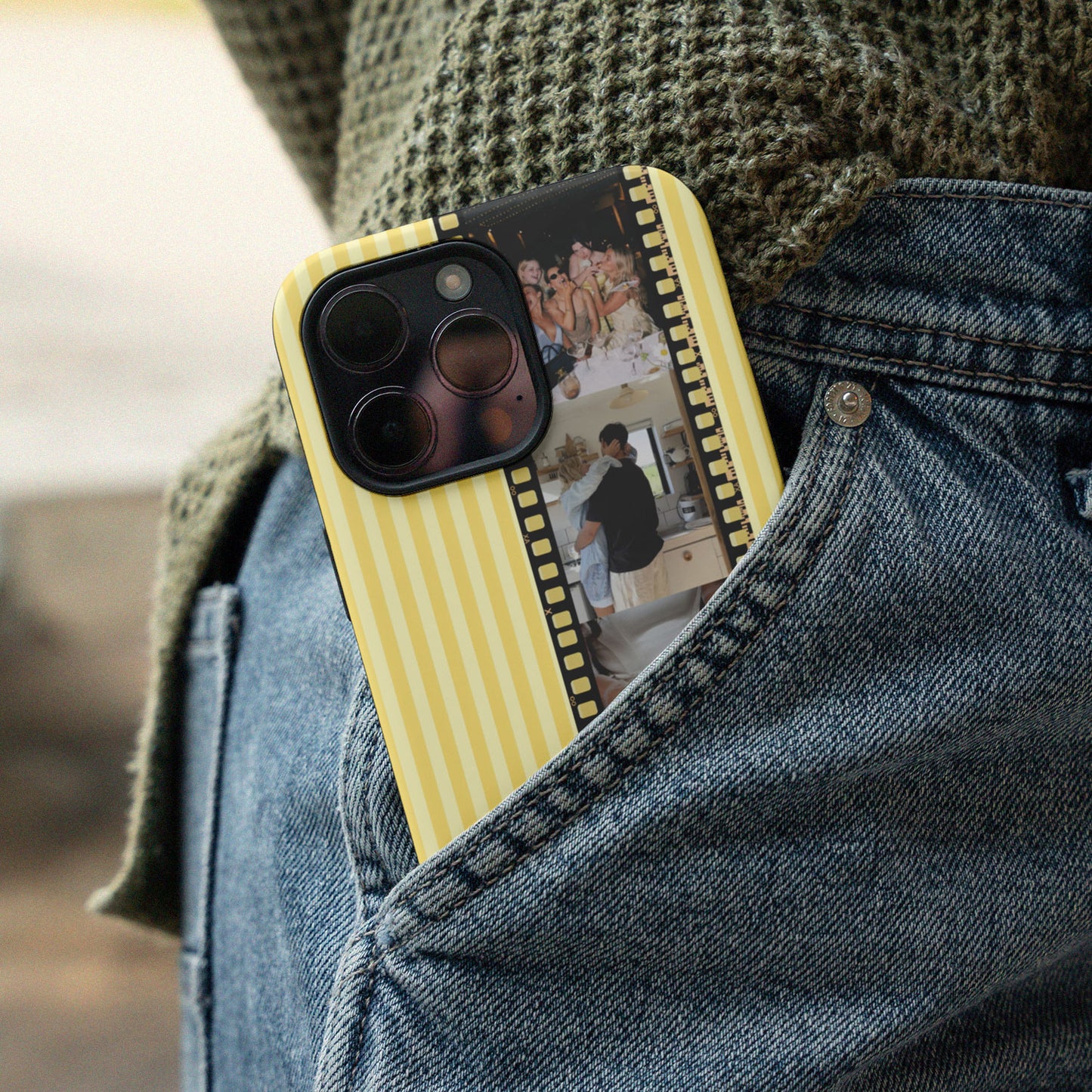 CUSTOM PHOTO Sweet Lines Aesthetic iPhone Case (Yellow)