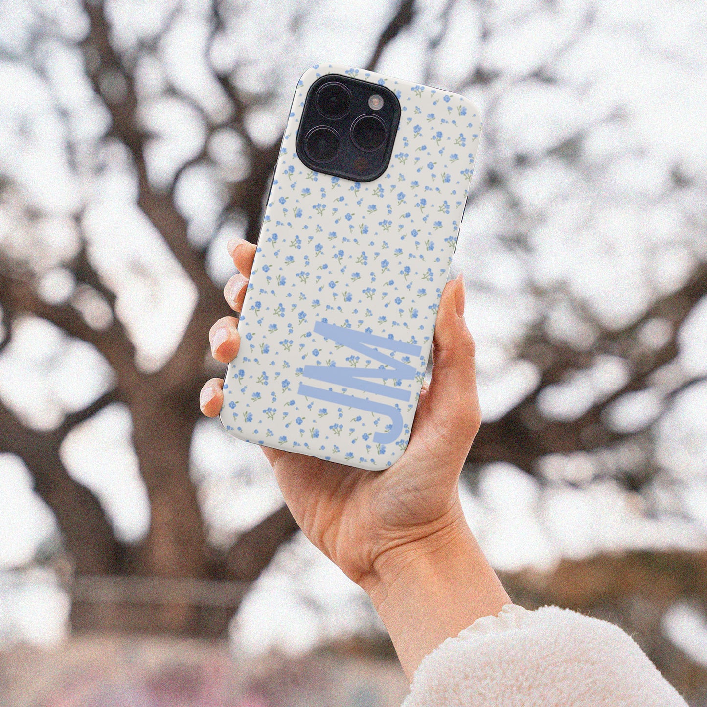 CUSTOM INITIALS Tiny Bloom Blue Aesthetic iPhone Case
