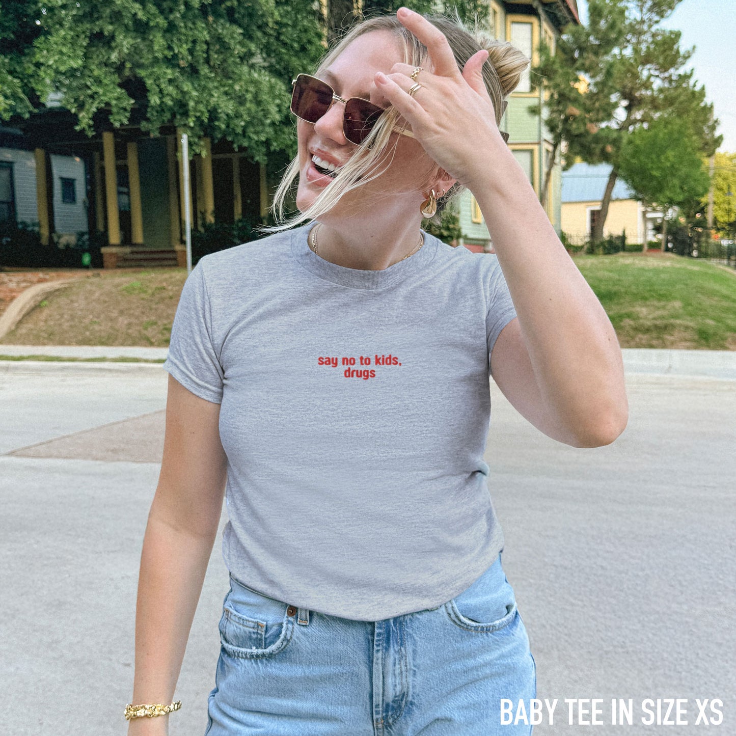 Say No To Kids, Drugs Embroidered Baby Tee