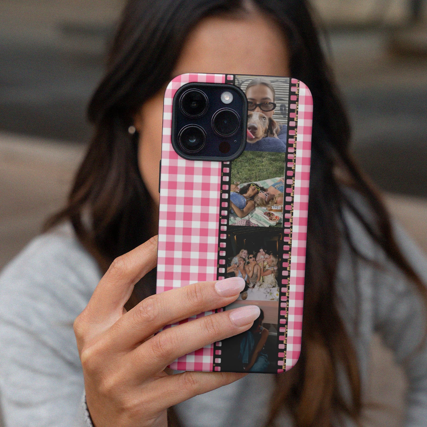 CUSTOM PHOTO Aesthetic Pink Gingham iPhone Case