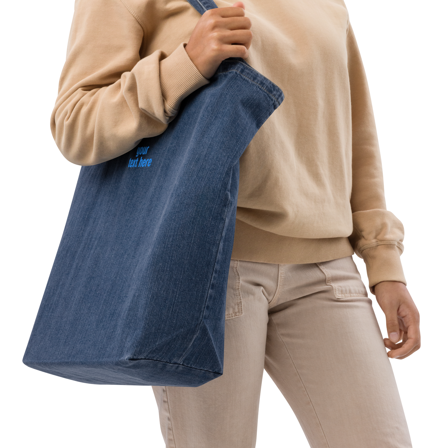 CUSTOM Your Text Blocky Embroidered Organic Denim Tote Bag