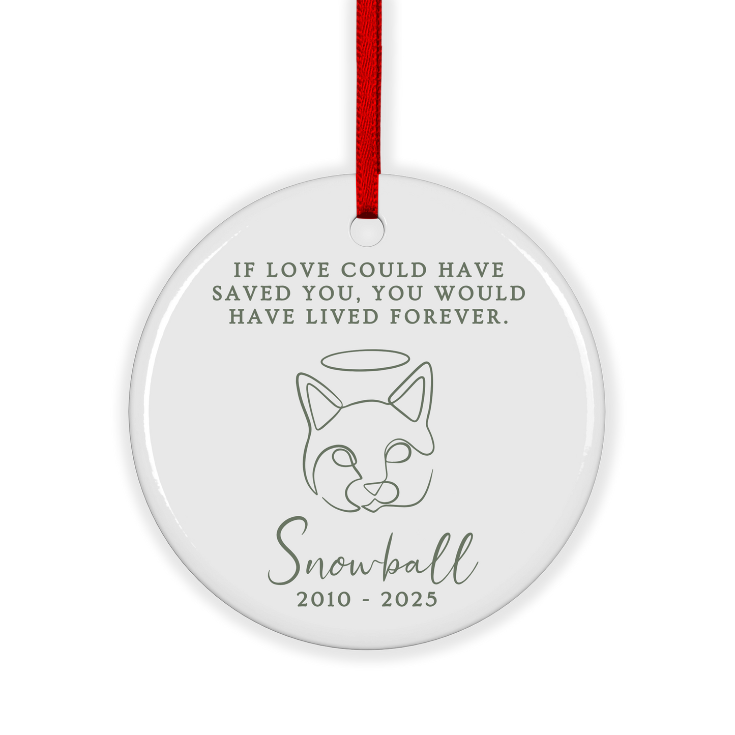 CUSTOM Cat Pet Memorial Ceramic Christmas Ornament