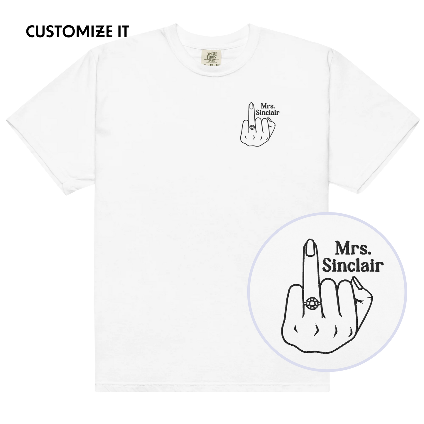 CUSTOM Bride Surname Newlywed Embroidered Premium T-Shirt