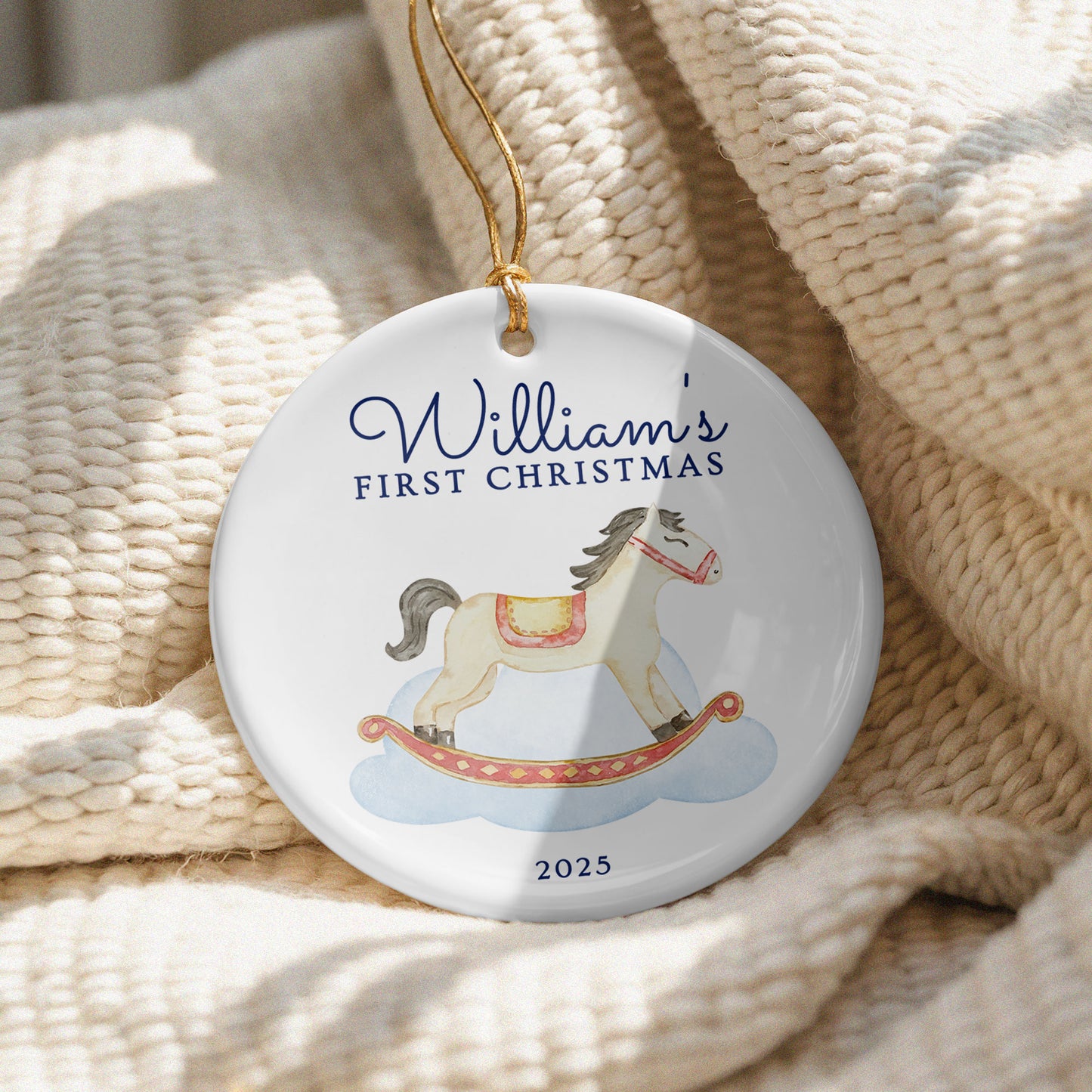 CUSTOM Baby's First Christmas Dreamy Ceramic Christmas Ornament