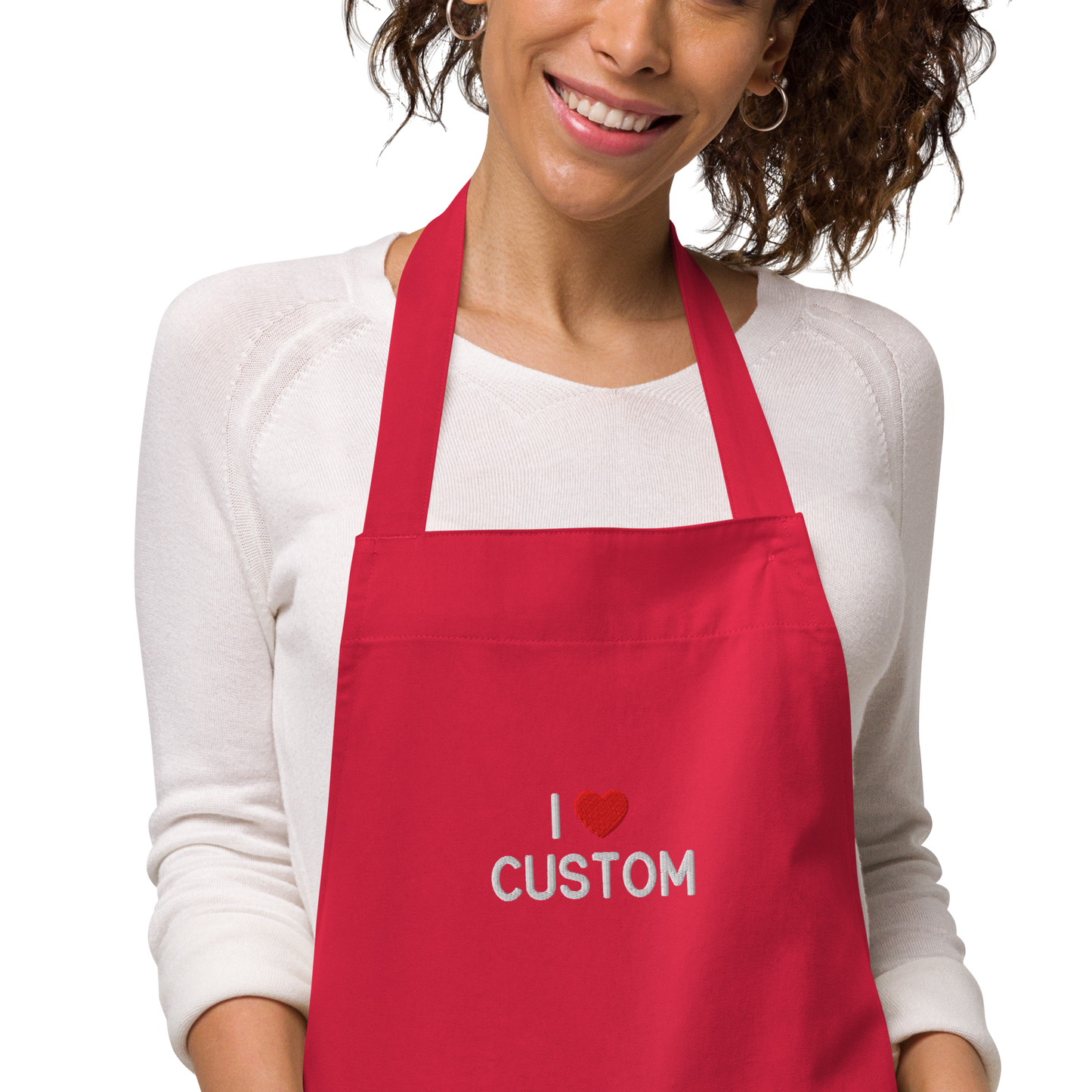 I Love (CUSTOM) Embroidered Organic Cotton Apron