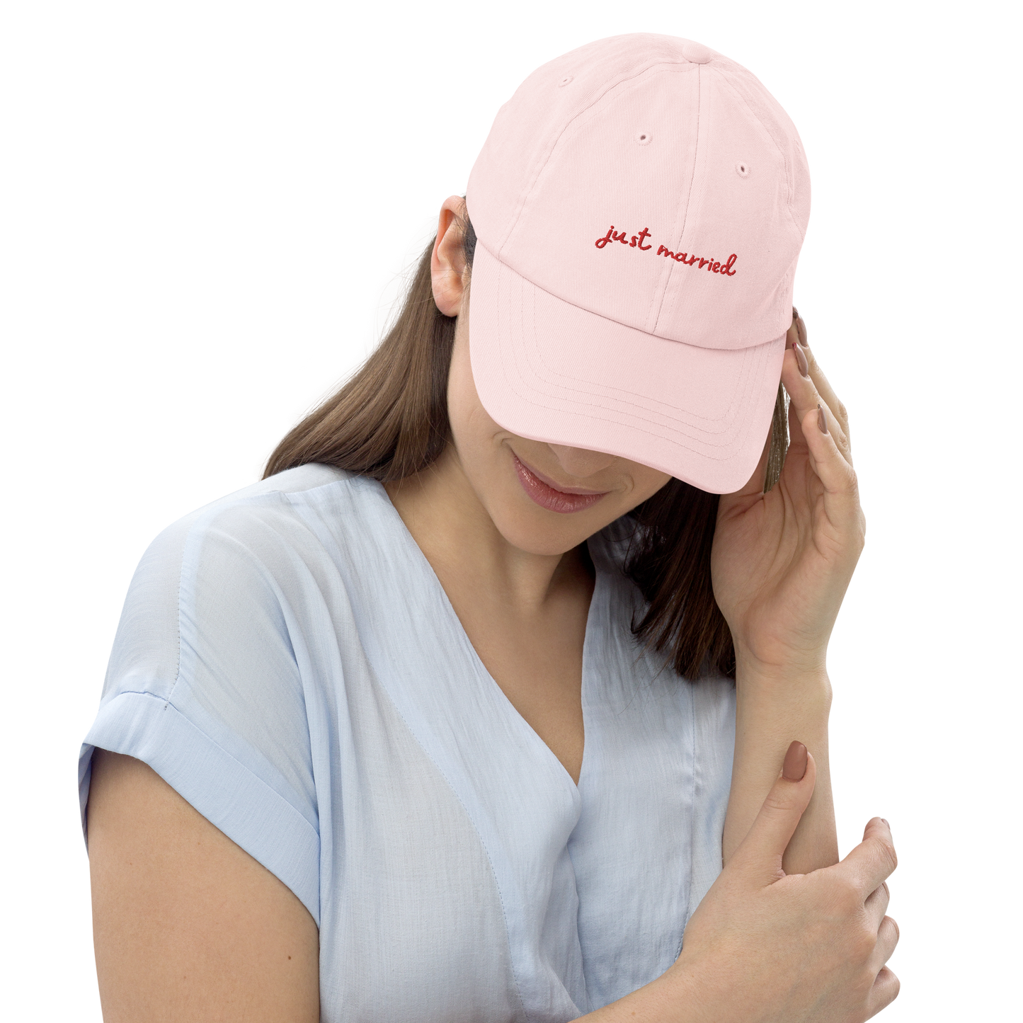 Just Married Newlywed Embroidered Pastel Baseball Cap