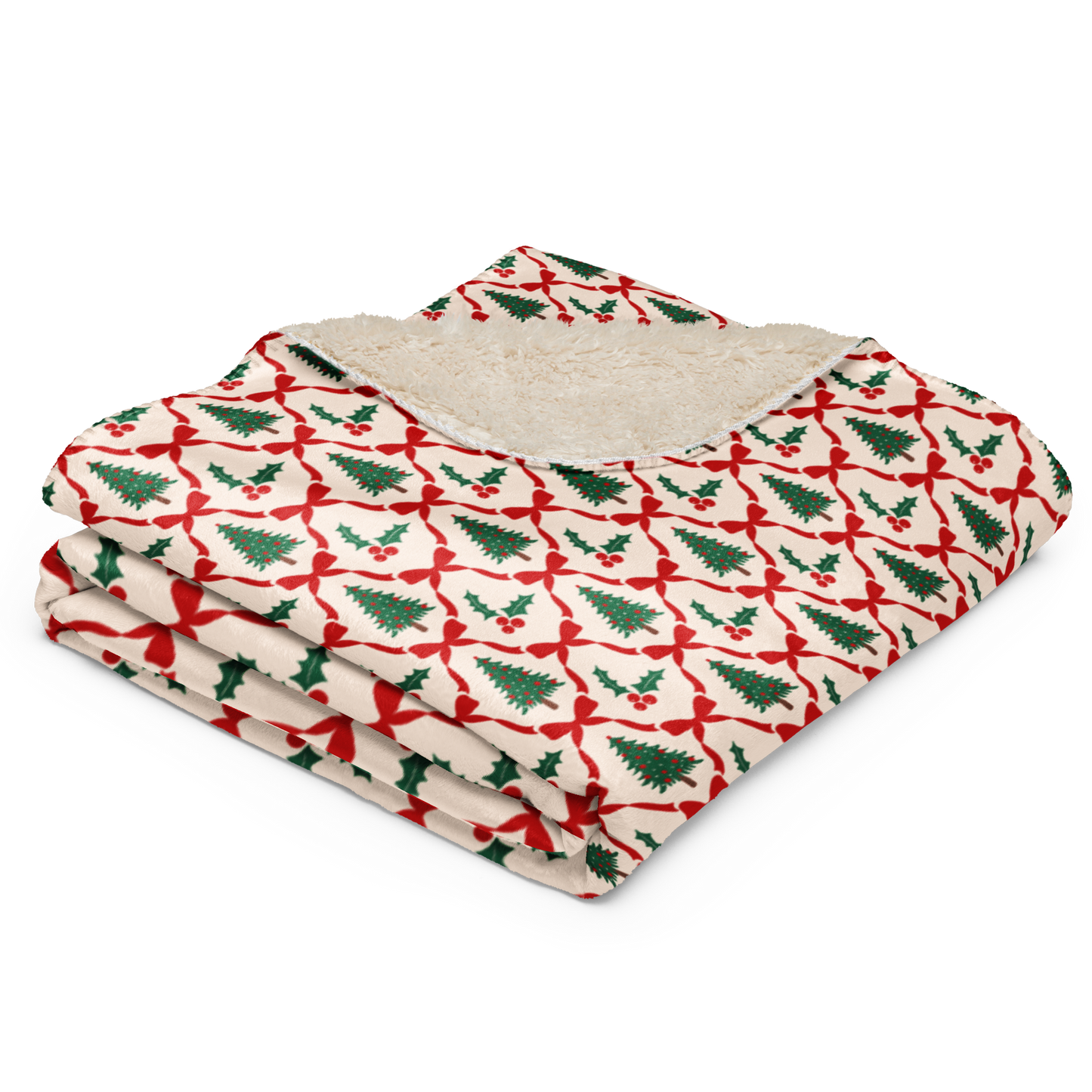 Holly & Ribbon Christmas Sherpa Blanket