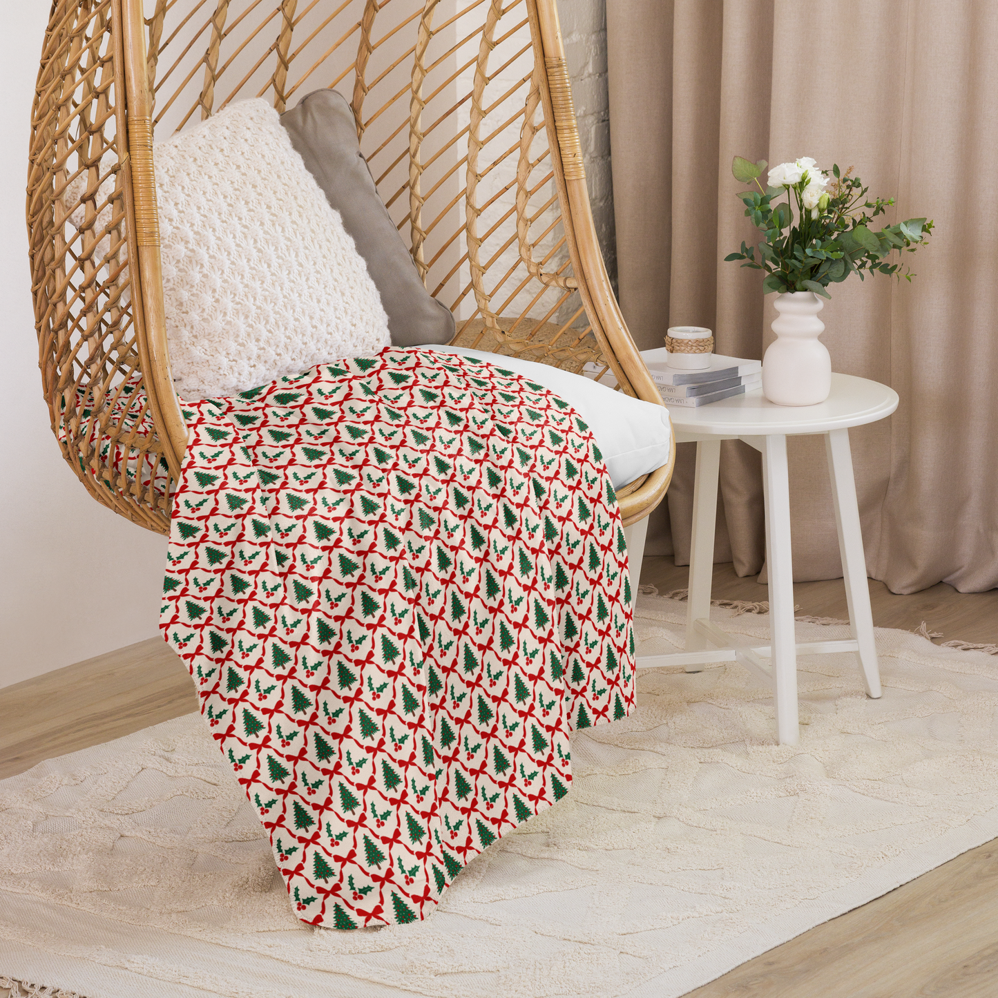 Holly & Ribbon Christmas Sherpa Blanket