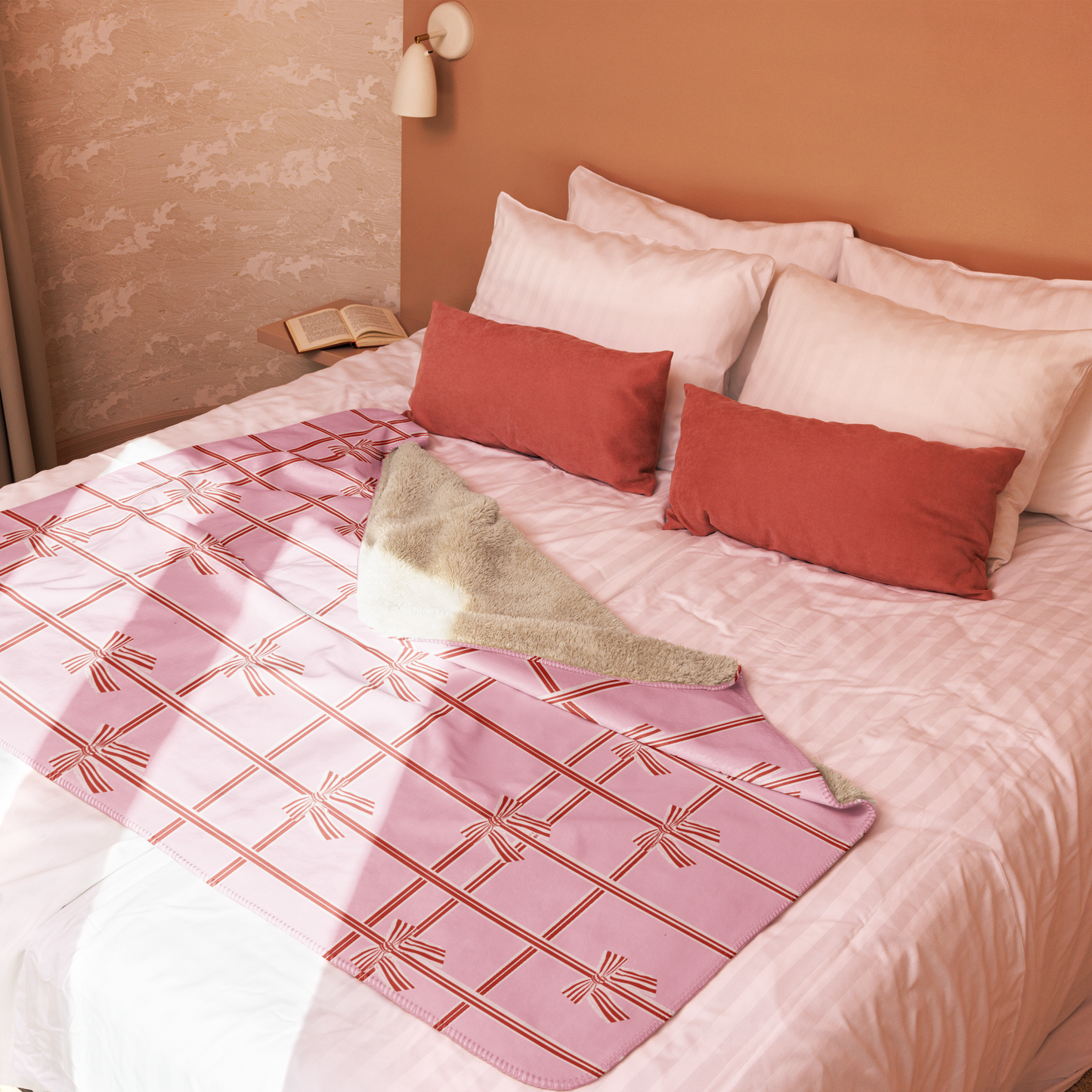 Jolly Bows Pink Christmas Sherpa Blanket