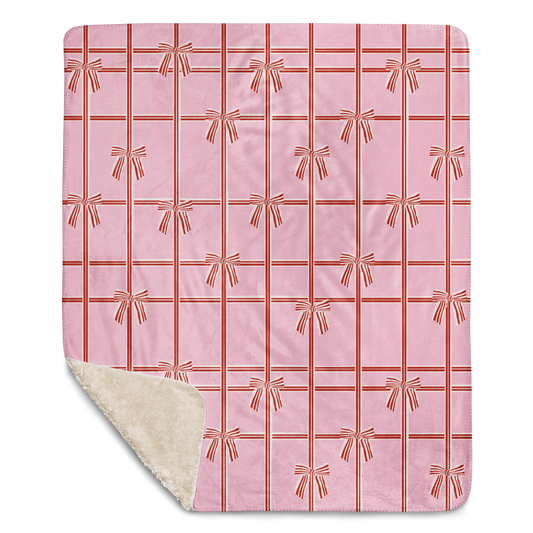 Jolly Bows Pink Christmas Sherpa Blanket