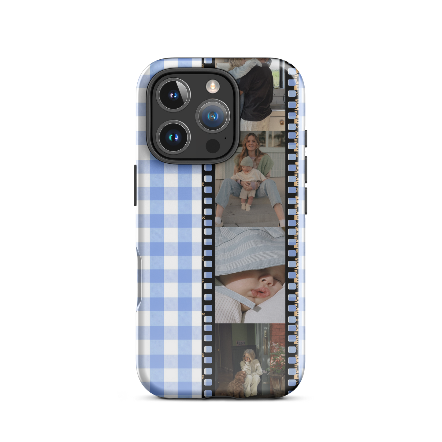 CUSTOM PHOTO Aesthetic Blue Gingham iPhone Case