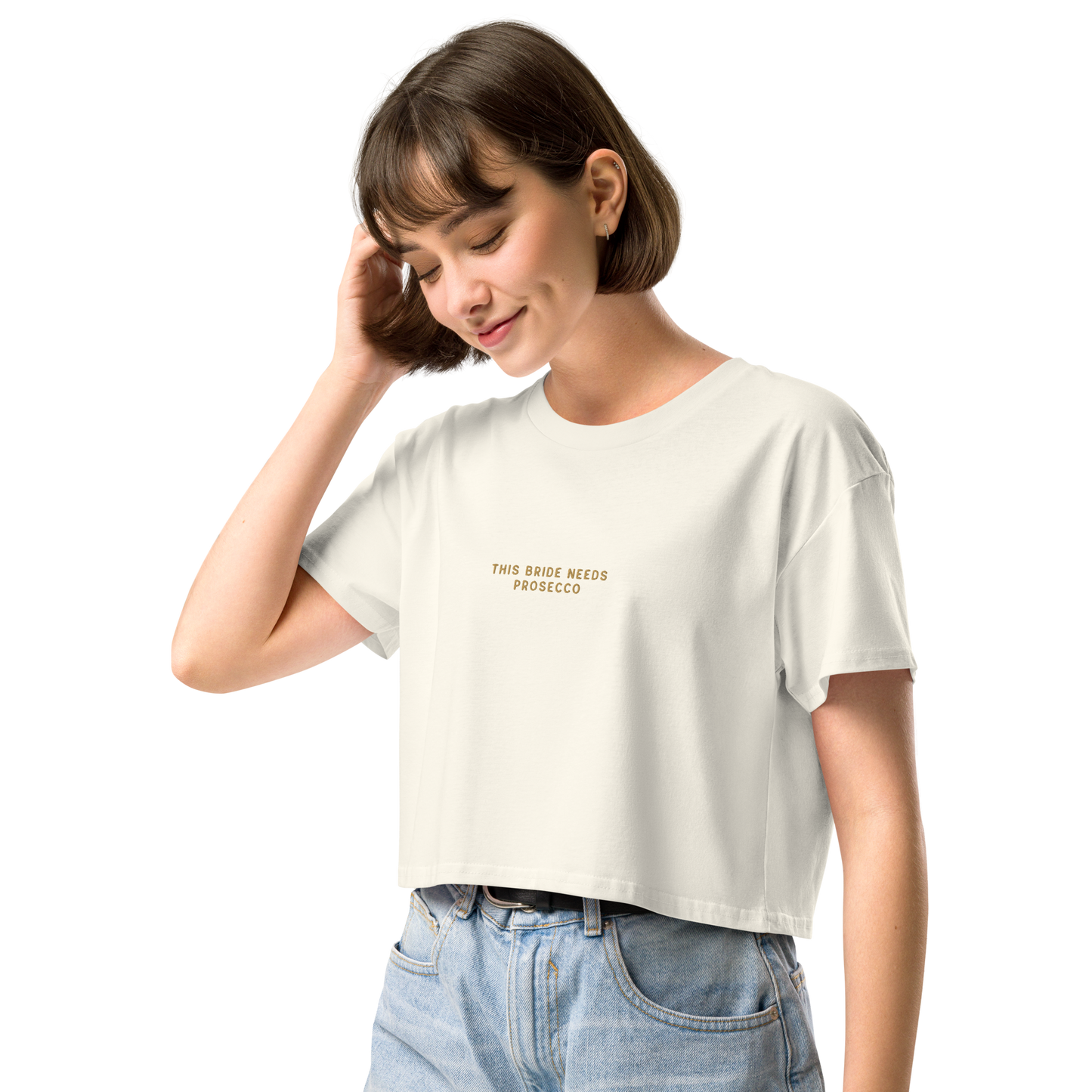This Bride Needs Prosecco Embroidered Crop Tee