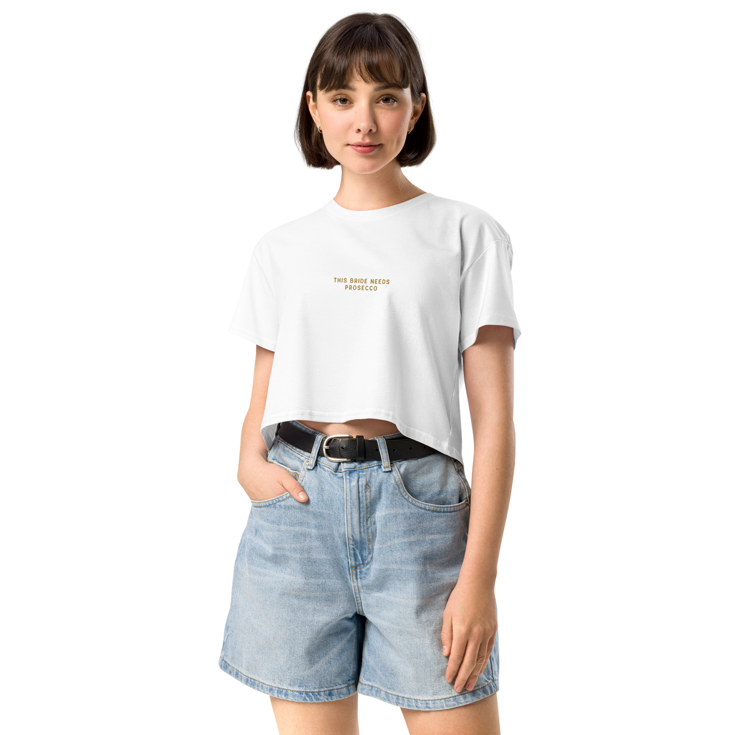 This Bride Needs Prosecco Embroidered Crop Tee