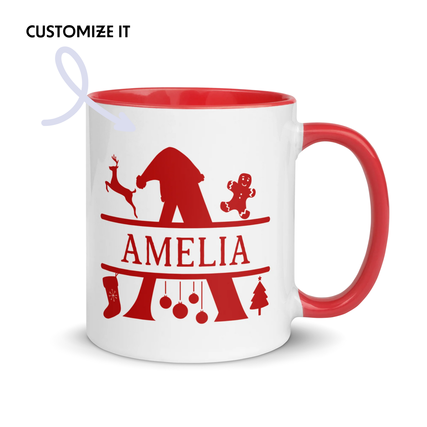 CUSTOM Name Initial Christmas Color Mug