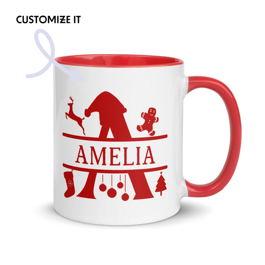 CUSTOM Name Initial Christmas Color Mug