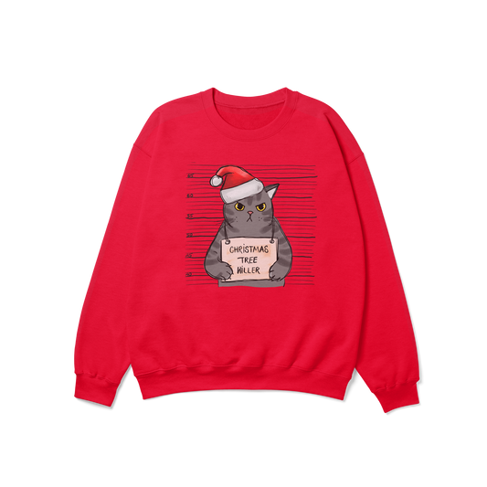 Christmas Tree Killer Funny Cat Crewneck Sweatshirt